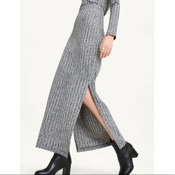 Dkny Dresses & Skirts - Womens Gray Stretch Ribbed Elastic Waist Side Slits Heather Tea-Length